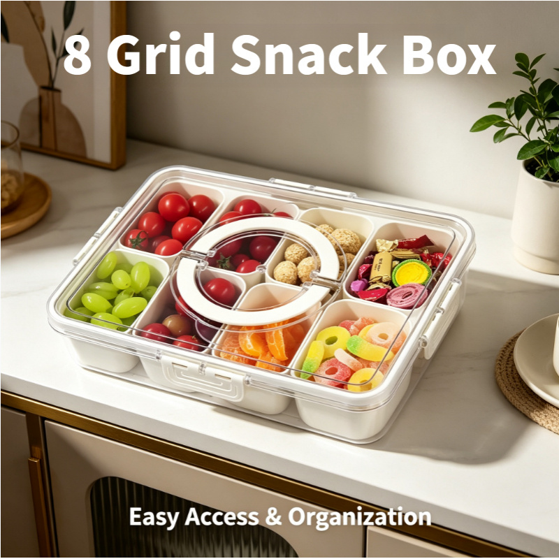 Snack Container Travel - 8칸 스낵 보관함(뚜껑 포함) 휴대용 여행용