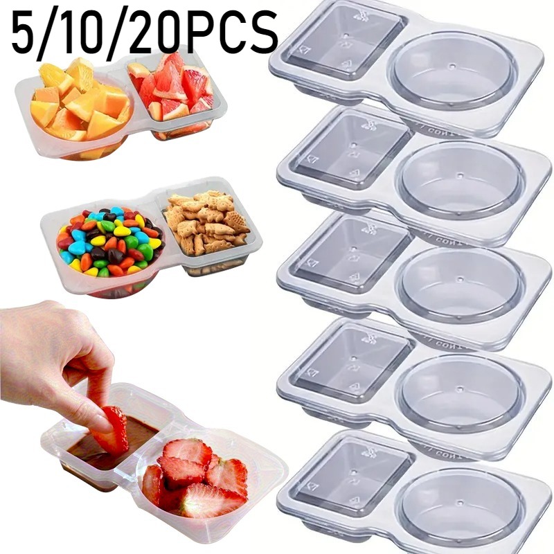 Snack Container Travel - 5/10/20PCS 뚜껑이있는 이중 구획 조미료 용기