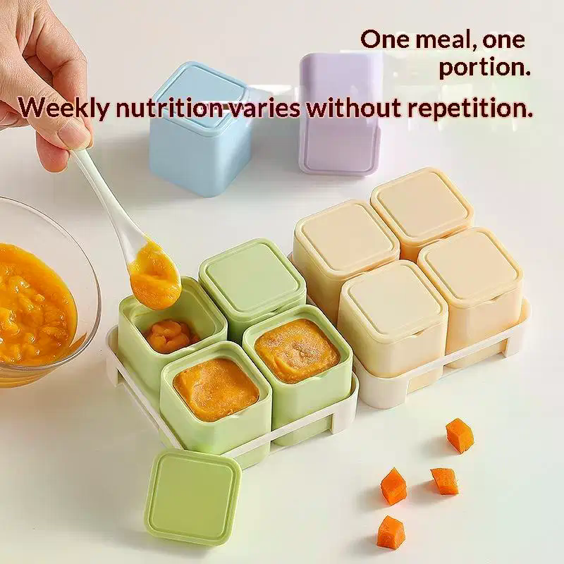 Baby Food Homemade - 4칸 이유식 보관용기, 먼지 방지 뚜껑과