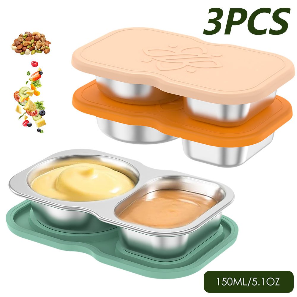 Snack Container Travel - 3Pcs 150ml 이중 구획 조미료 용기