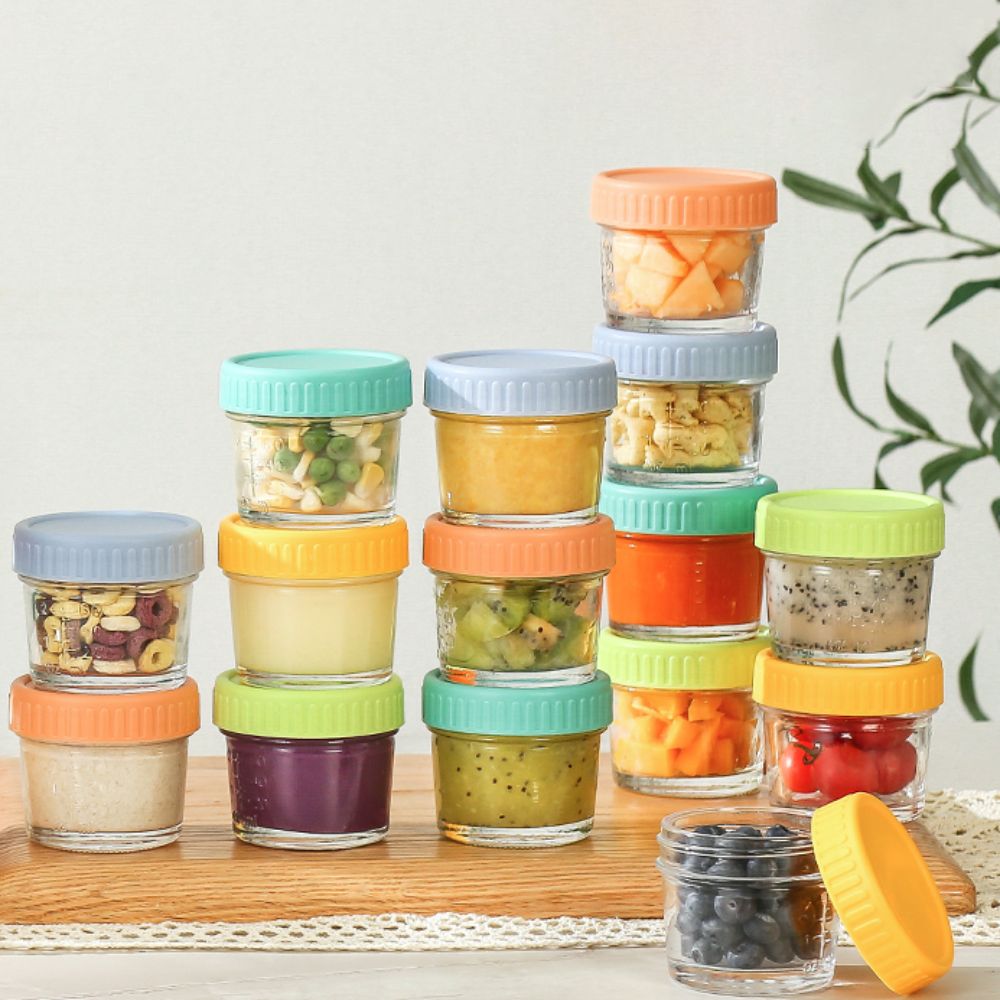 Baby Food Glass Jars - 6개 유리 아기 음식 용기 뚜껑