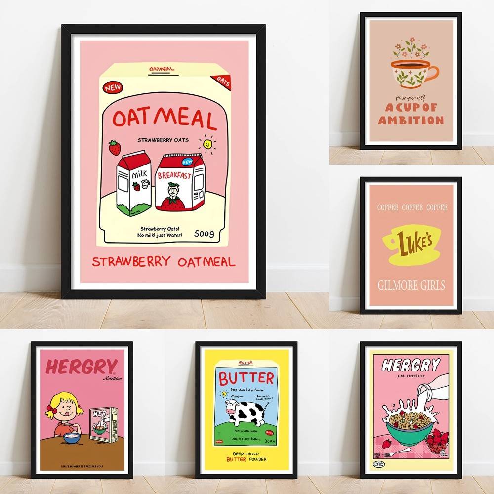 Baby Food Oatmeal - 손으로 그린 ​​아침 식사 시리얼 커피