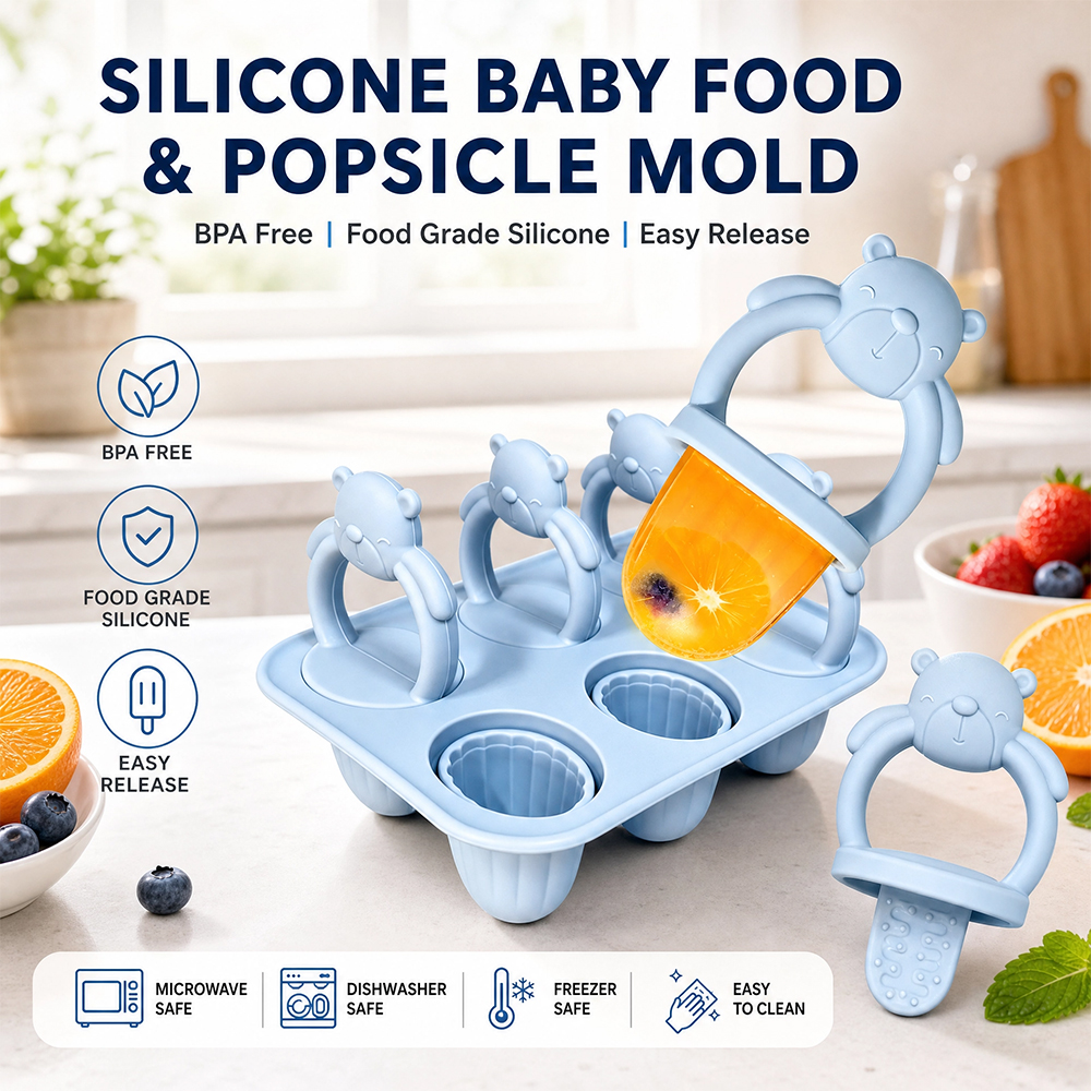 Baby Food Homemade - 6칸 실리콘 곰돌이 모양 아이스크림 몰드,