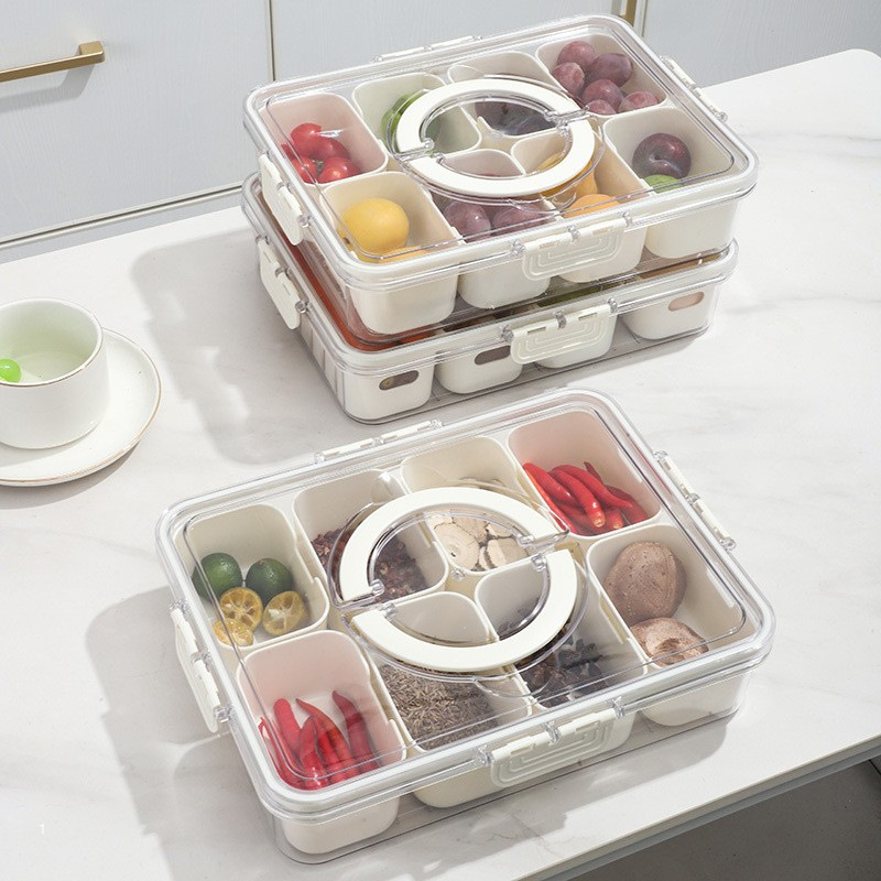 Snack Container Travel - 뚜껑과 손잡이가 있는 8/4칸 간식 용기,