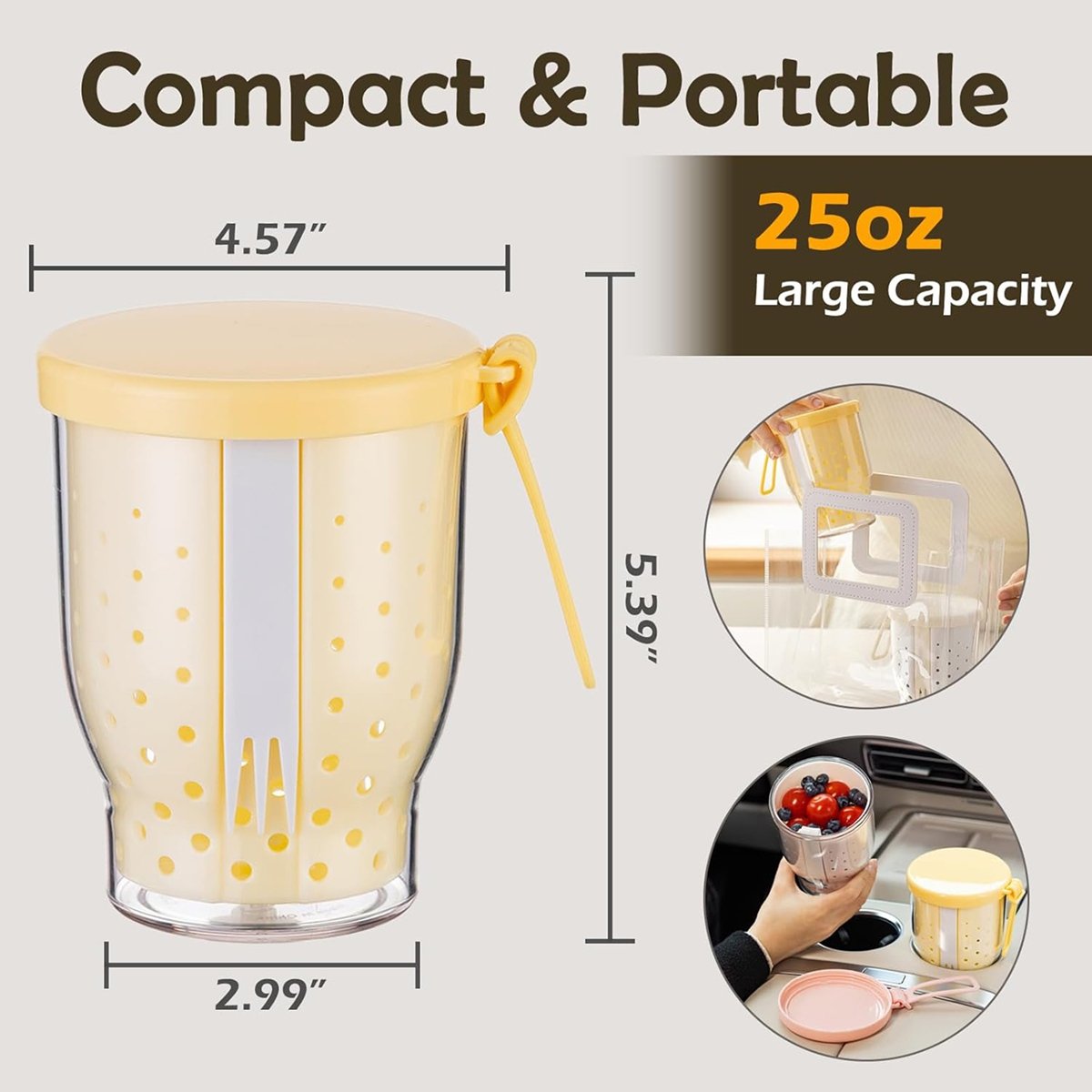 25온스 여행용 과일 컵, 자동차용 과일 샐러드 보관  - Snack Container Travel 리뷰 및 가격